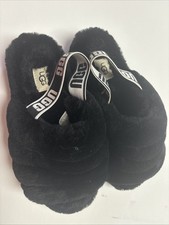 Ugg Fluff Yeah Sling black Fluffy Slippers Womens Size 7 Excellent Condition 