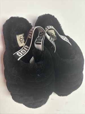 Ugg Fluff Yeah Sling black Fluffy Slippers Womens Size 7 (Excellent Condition!)