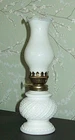 VINTAGE WHITE HOBNAIL MILK GLASS MINI OIL LAMP W/FLUTED CHIMNEY