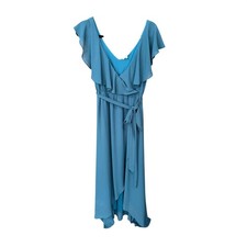 Baltic Born Marseille Maxi Dress Dusty Blue Ruffle V-Neck High Low Gown Large
