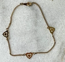 Vintage Avon Sweet Romance Ankle Bracelet Goldtone 9 3/4" Hearts 1980 NIB 