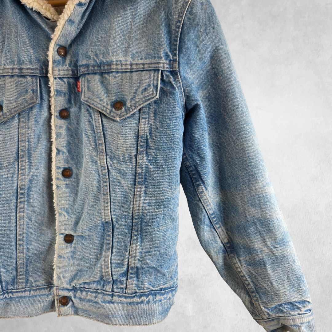 Vintage Levi's Sherpa Denim Jacket Men's S Blue Vintage Trucker Fleece Lined image 5