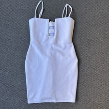 Nookie White Bodycon Mini Dress Size M Strappy Cut Out AU 10 Party Club