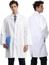2 Pcs Men's Professional Lab Coat, 3 Pockets, Long Sleeve White