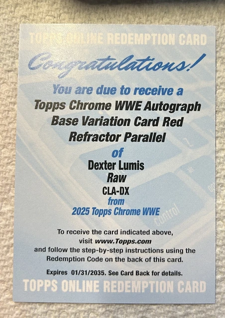 Dexter Lumis Red Auto /5 Redemption Topps WWE 2025 Chrome