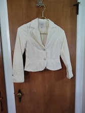 Old Navy Cream Velvet Blazer SMALL Rhinestone Buttons Lined Faux Pockets EUC