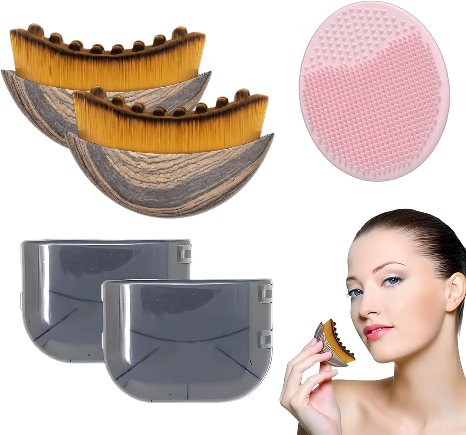 Set Spazzola Viso in Legno e Setole Naturali - 100% Biodegradabile