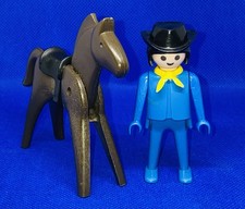 Vintage Cowboy Blue Outfit Figure and Horse with Saddle 1974 Playmobil Geobra