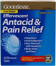 Goodsense Effervescent Antacid and Pain Relief, Blue, 36 Count