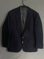 Polo Ralph Lauren University Club Navy Blue Gold Button Blazer Virgin Wool Lrg