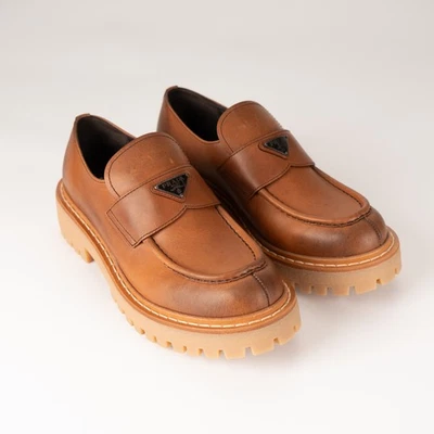 Prada Mocassins Chocolate cuir brossé Marron Cognac Femme T 41 - Photo 1/4