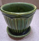 McCoy Pottery Green "stripe" Planter Round, RARE, Ceramic w/Tray Nice! 4"