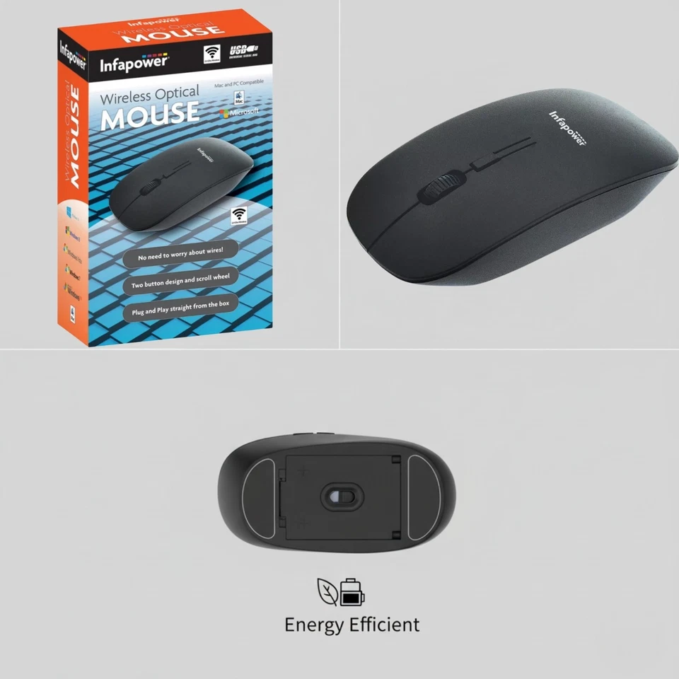 2x Wireless USB Mouse For Pc Mac Windows Laptop Computer Scroll Wheel Black UK - Image 4 of 4