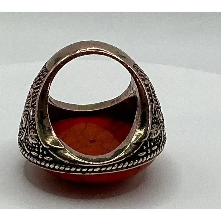 Anillo de latón estilo vintage con piedra de cabujón rojo - talla 8,5 unisex Foto 4 de 4