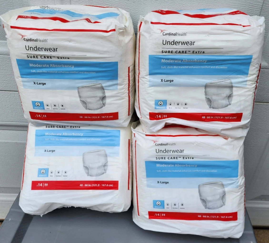 4 PACK of 14: Cardinal Health Sure Care Extra Underwear Moderate Absorb XL