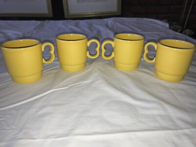 4 NORMANDY 2-Finger STACK Fiesta SUNFLOWER Yellow TRIGGER Handle 6oz MUG CUP 3''T
