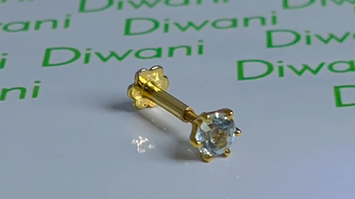 Diwani 4.0mm Natural Blue Topaz 14k Gold Nose Pin Lip Labret Piercing Stud Screw - Video 1 of 1
