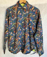 VISCONTI BLACK Size M Blue Paisley Floral Stretch Cotton Button Up Lg Slv Shirt