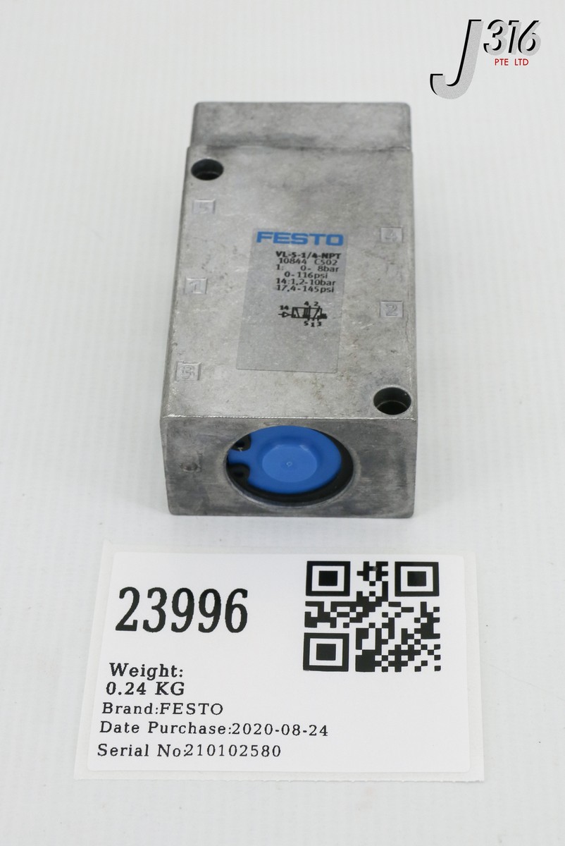 23996 FESTO PNEUMATIC VALVE, P/N: 10844 (NEW) VL-5-1/4-NPT | eBay