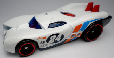 2019 HOT WHEELS PROTOTYPE H-24 #24 WHITE 1:64 DIECAST 2 7/8'' RACE CAR W RED BLUE