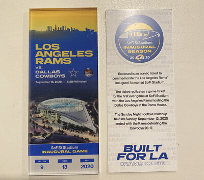 Los Angeles Rams vs Cowboys SoFi Stadium Inaugural Game Souvenirs Ticket 2020