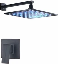 8'' LED Rainfall Shower Head Combo Set Shower System Mixer Valve Faucet Black