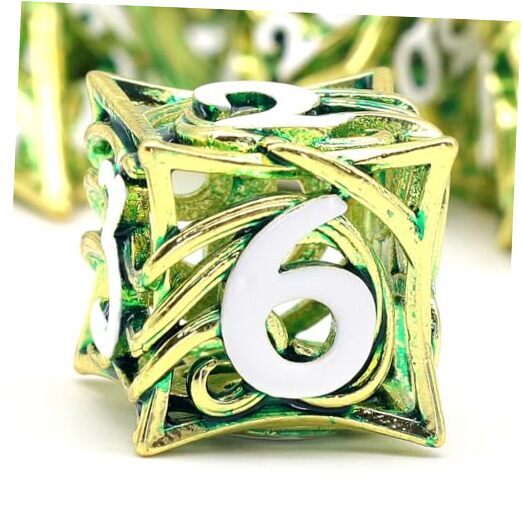Metal DND Dice Set of 7 for Dungeons and Dragons Hollow Polyhedral Vine Green