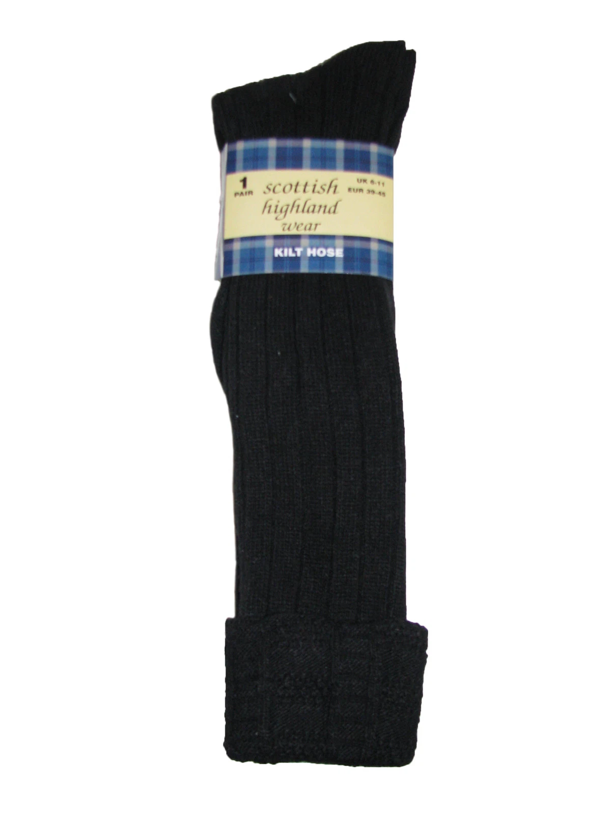 3 Pairs Of Black Men's Traditional 65% Wool Blend Long Hose Kilt Socks UK: 6-11