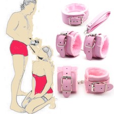 Furry Binding Set Handcuffs Ankle Cuffs Neck Collar Slave Cosplay Shackle