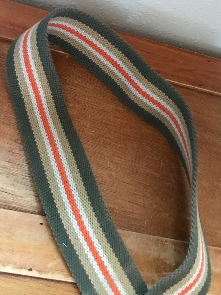 Gently Used Wide Khaki Green Tan Orange & Cream Striped  display picture 2