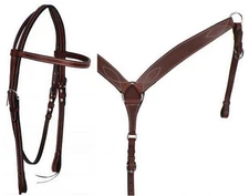 Western Saddle Horse BROWN Leather Tack Set Bridle Headstall w/ Breast Collar