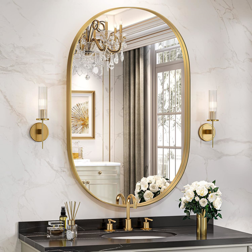 Brightify Gold Oval Mirror for Wall 24x36 Inch, Bathroom Vanity Mirrors