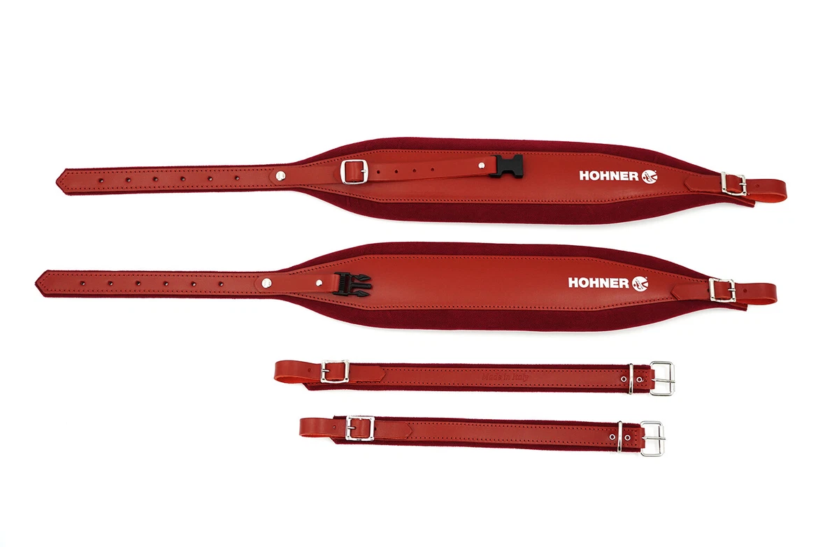 Hohner ACC16 Italian Leather and Velour Accordion Shoulder Straps XL Red