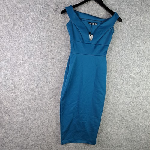 Boohoo Dress Womens 8 Blue Skye Sweetheart Off Shoulder Bodycon NEW 7777 - Picture 11 of 13