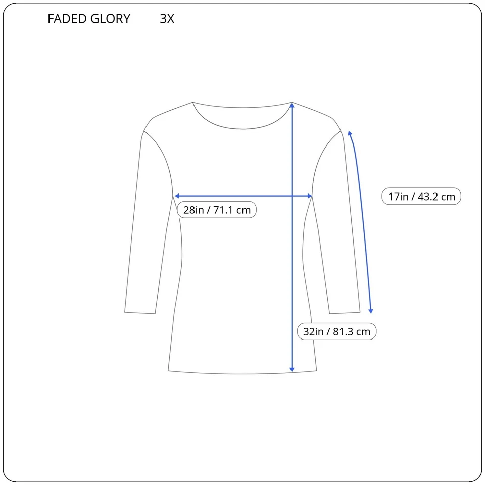 Top túnica Faded Glory para mujer 3X Plus manga 3/4 azul cachemira estrás láser Foto 2 de 4