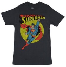Superman DC Comics Mens T-Shirt - Distressed Yellow Circle Flying Superman