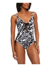BAR III Women's Push-Up Lace-Up Stretch Heat Wave One Piece Black Size XS $88