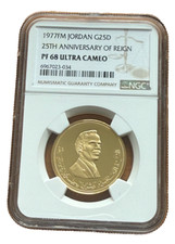 Jordan 1977 Gold 25 Dinars NGC PF68UC 25th Anniversary of Reign