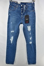 New Levi's Premium 501 S Skinny High Rise Big E Blue Jeans Womens Size 25x30