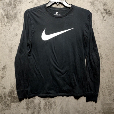 nike swoosh contrast seam long sleeve top in black