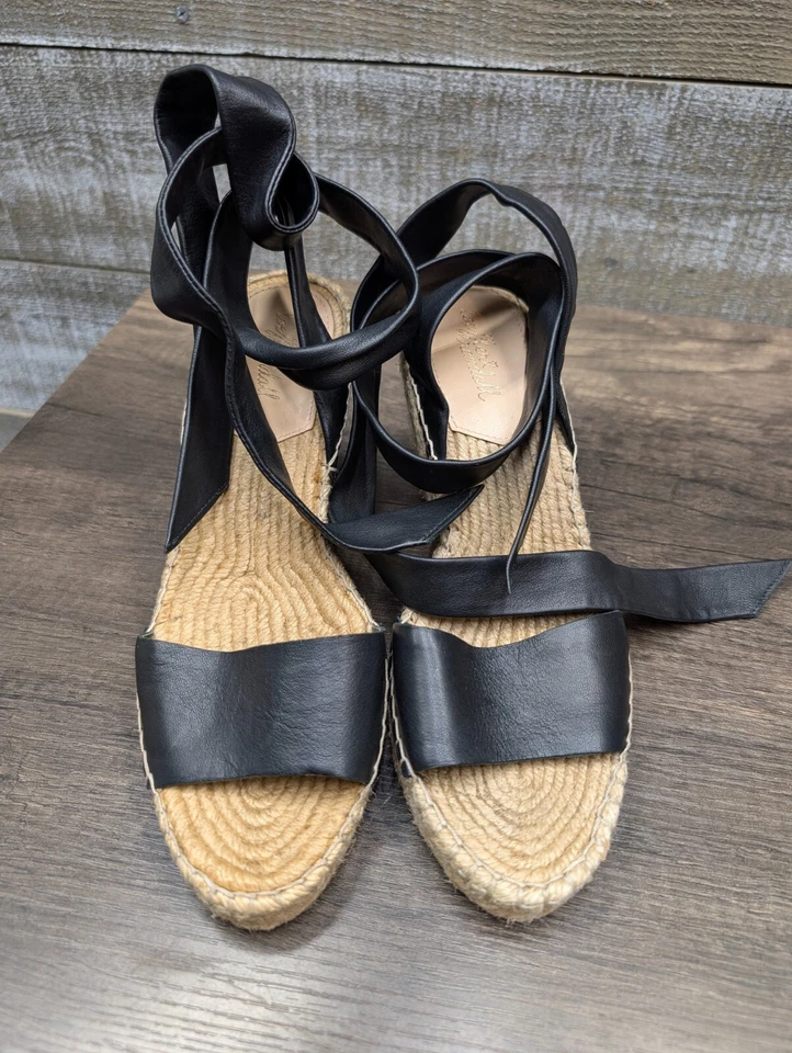 Sandalia de cuña alpargata de cuero Napa negra Loeffler Randall Harper para mujer 7 B Foto 3 de 4