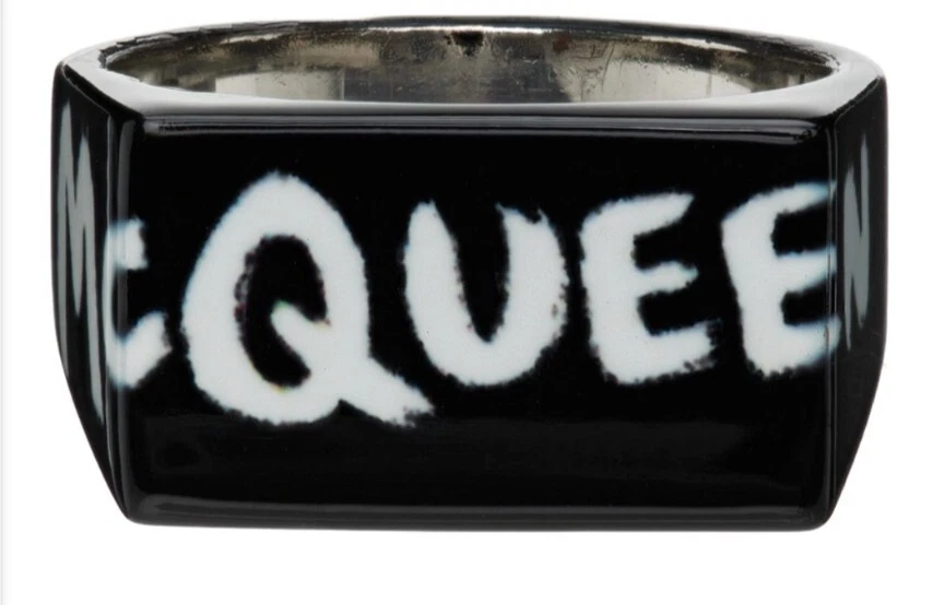 Alexander McQueen Black & White Graffiti Ring MADE IN ITALY Brand New