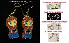 Anna Earrings OR Necklace Frozen OPTION Hypoallergenic OR Clip On