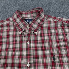 VTG Polo Ralph Lauren Shirt Men M Red Plaid Button Classic Navy Pony Logo 13857