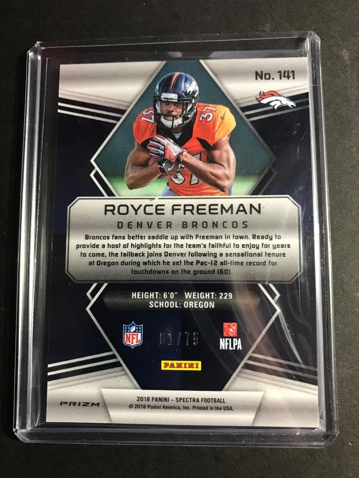 2018 Panini Spectra #141 Royce Freeman Base Rookie Card 01/75 Broncos - Image 2 of 2