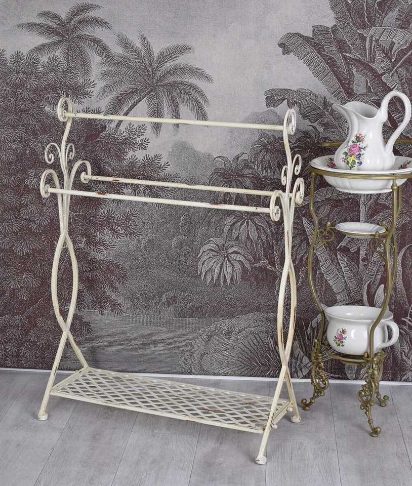 Handtuchhalter Shabby Chic Handtuchständer Metallständer altweiss Handtuchablage - Bild 4 von 4