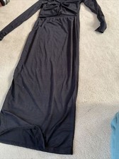 dress  Size 10 Prettylittlething Black Cross Strap Long Sleeve Slinky Midi