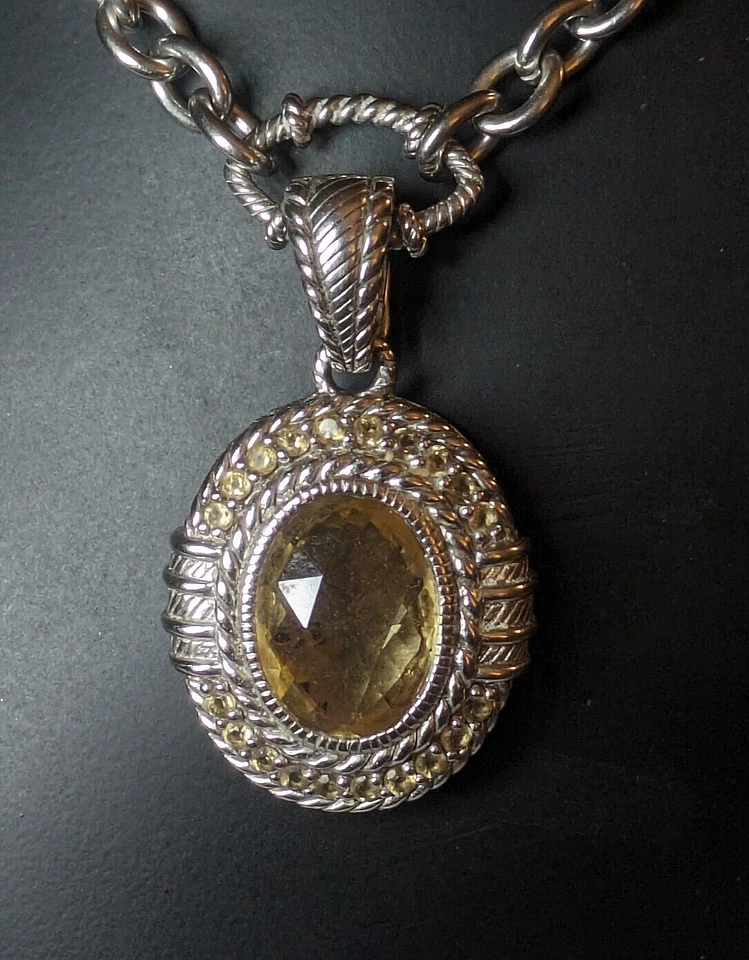 Corrente JUDITH RIPKA prata esterlina champanhe citrino quartzo PINGENTE Figaro 18" - Imagem 2 de 4