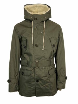 EQUIPE 70 Jacke grün Öko Pelz beige Mod Eschimo EUO02 MADE IN ITALY