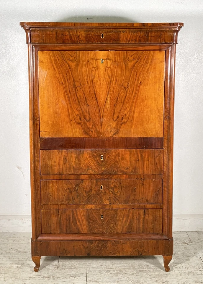 ANTICO SECRETAIRE BIEDERMEIER SEGRETO 1900 LEGNO NOCE RIBALTA SCRITTOIO EPOCA - Immagine 3 di 4
